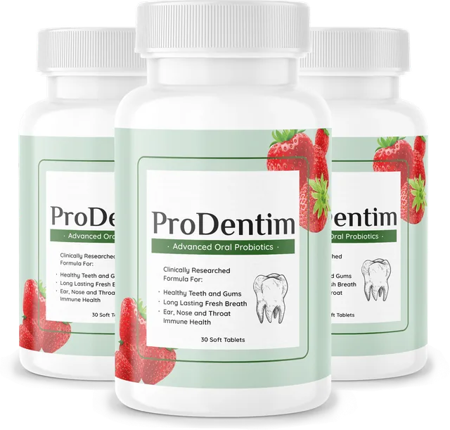 Three bottles of ProDentim soft chewable oral probiotic tablets